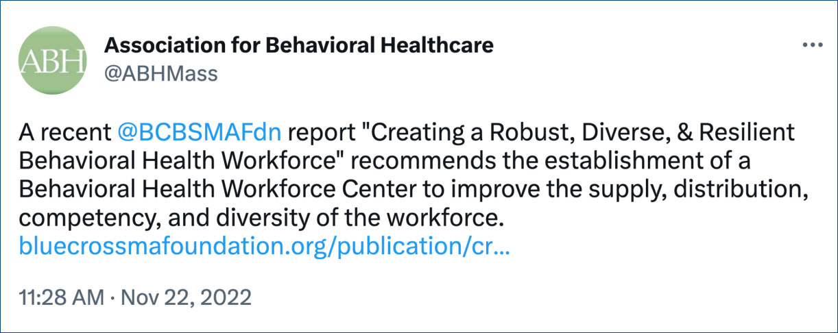 Association for Behavioral Health Tweet